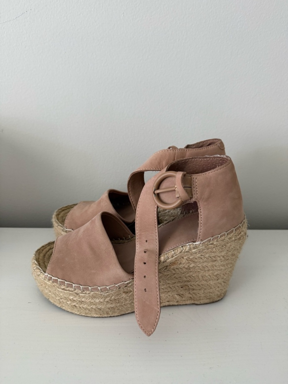 Marc Fisher Pink Suede Espadrille Wedge Sandals - Picture 5 of 7